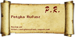 Petyka Rufusz névjegykártya